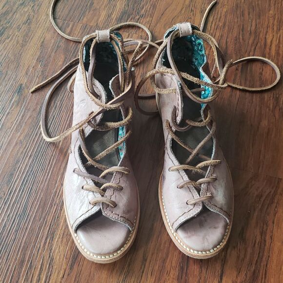 Freebird By Steven Rose Purple Peace Lace Up Leather Chic Fairy Edgy Boho Size 8 - Picture 2 of 8